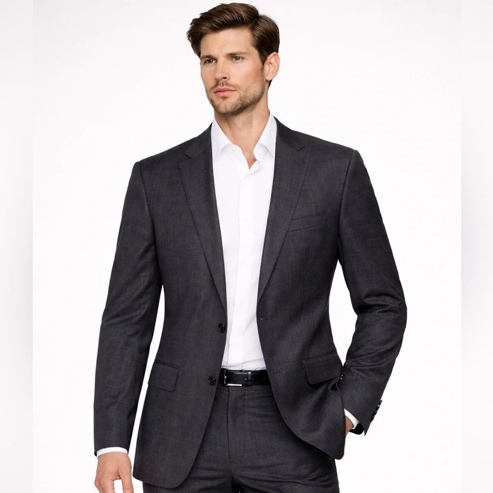 Hugo Boss Gray Black Textured Wool Silk Blazer 38R Mens Sport Coat